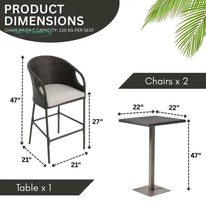 Juwairiya Outdoor Bar Set with High Top Table – All-Weather Rattan Bar Set