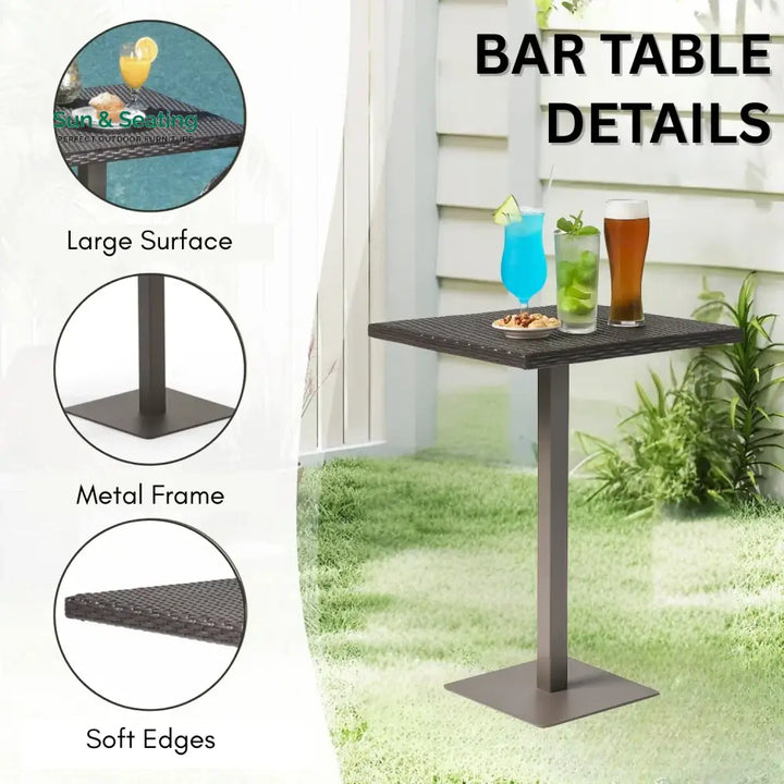Juwairiya Outdoor Bar Set with High Top Table – All-Weather Rattan Bar Set