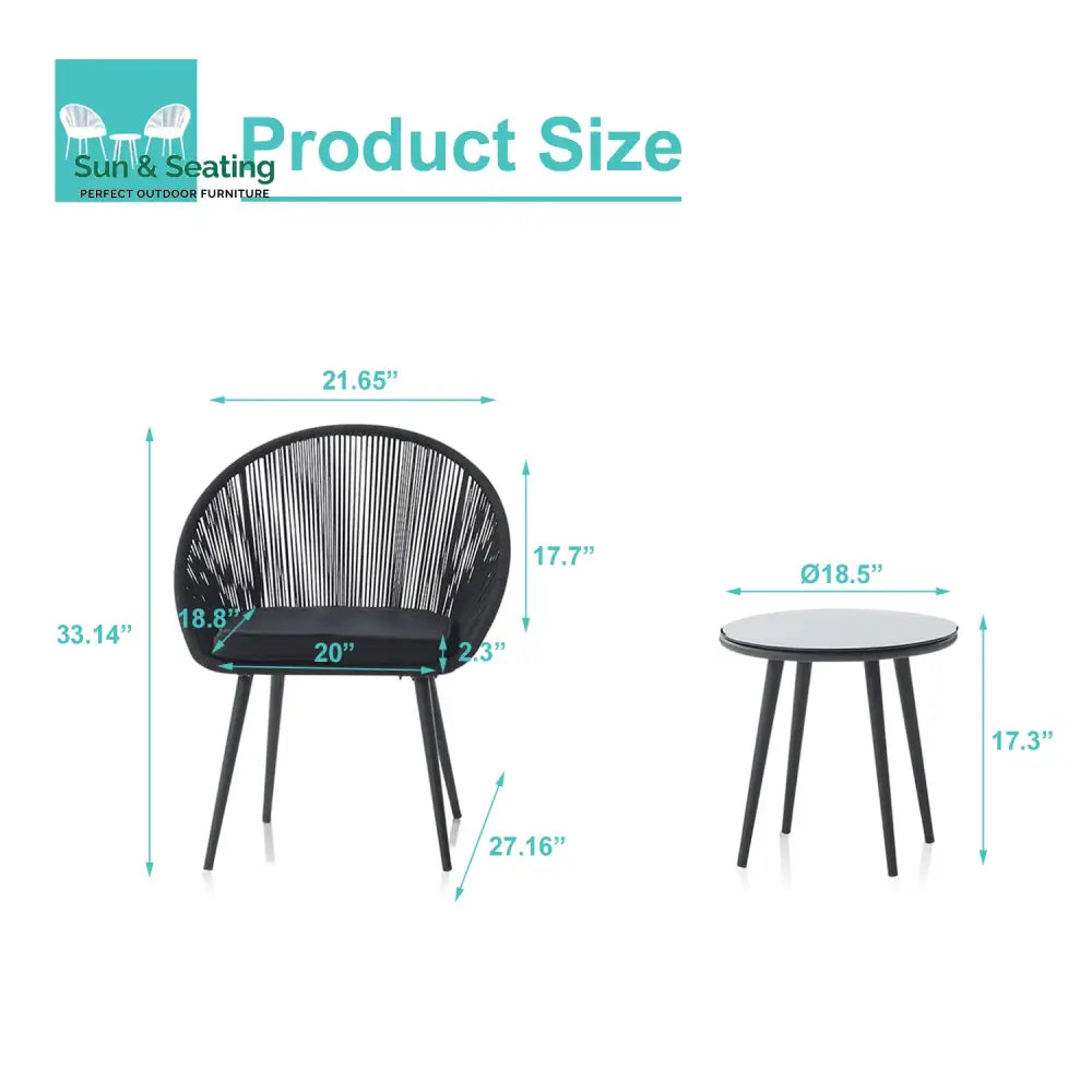 Kaay Outdoor Patio Seating Set 2 Chairs and 1 Table Set (Black) Coffee Table Sets