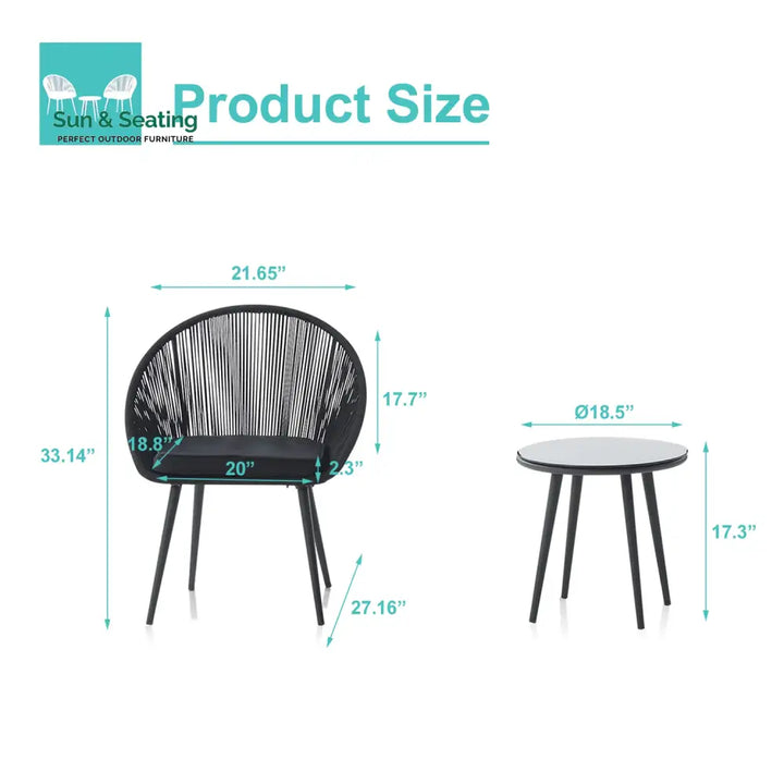 Kaay Outdoor Patio Seating Set 2 Chairs and 1 Table Set (Black) Coffee Table Sets