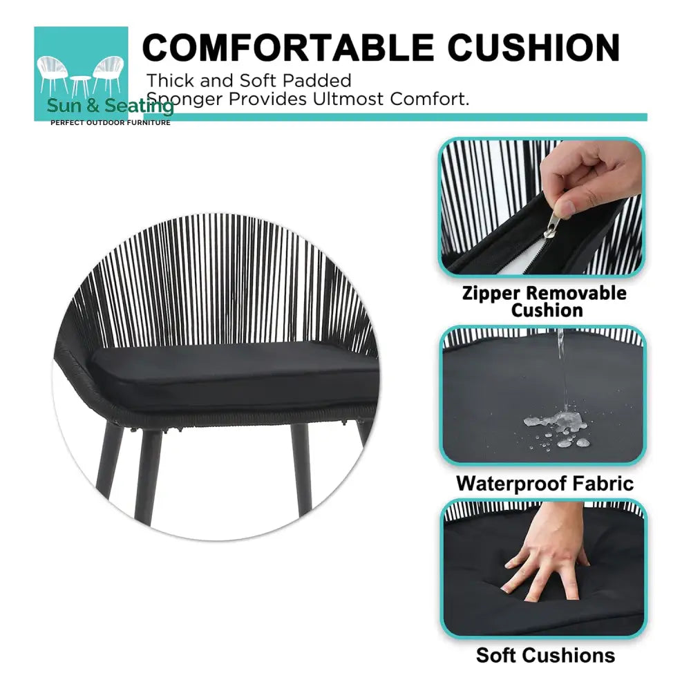 Kaay Outdoor Patio Seating Set 2 Chairs and 1 Table Set (Black) Coffee Table Sets