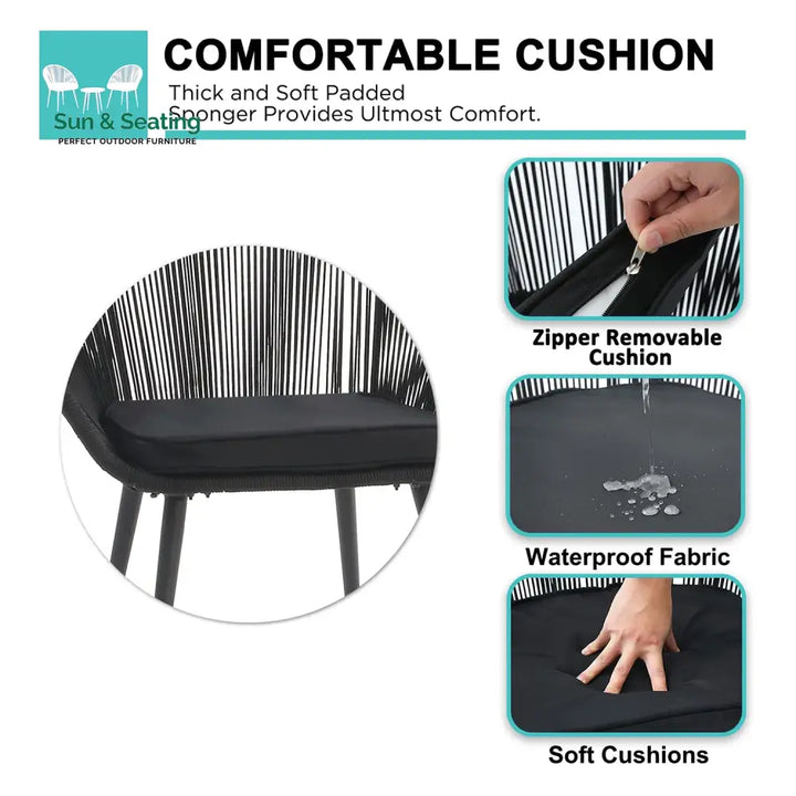 Kaay Outdoor Patio Seating Set 2 Chairs and 1 Table Set (Black) Coffee Table Sets