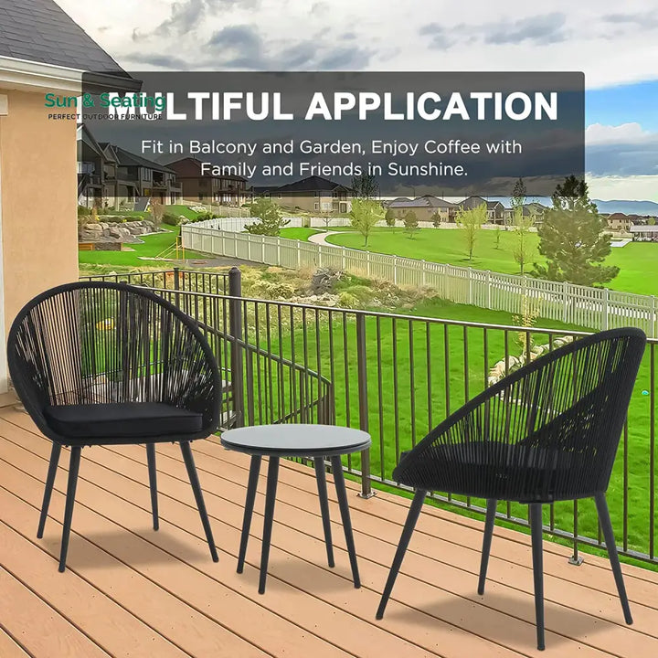 Kaay Outdoor Patio Seating Set 2 Chairs and 1 Table Set (Black) Coffee Table Sets