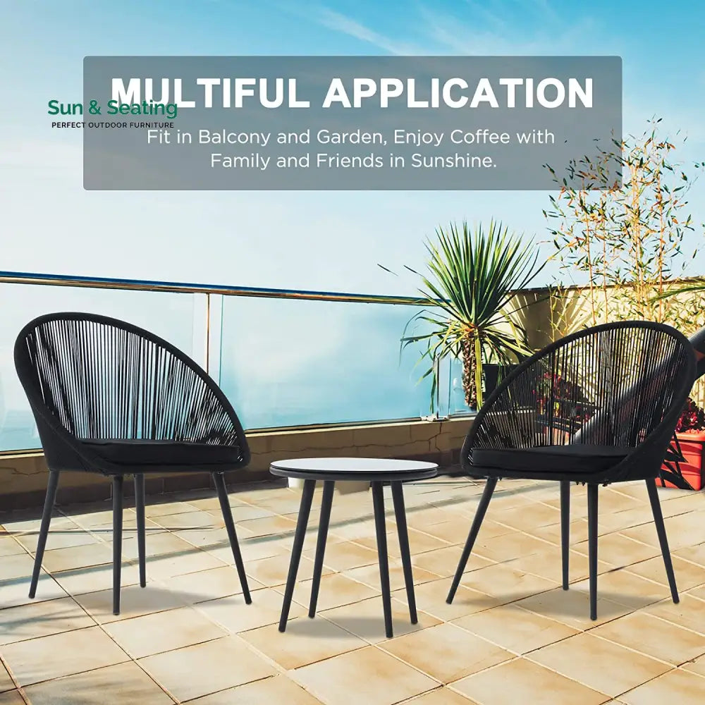 Kaay Outdoor Patio Seating Set 2 Chairs and 1 Table Set (Black) Coffee Table Sets