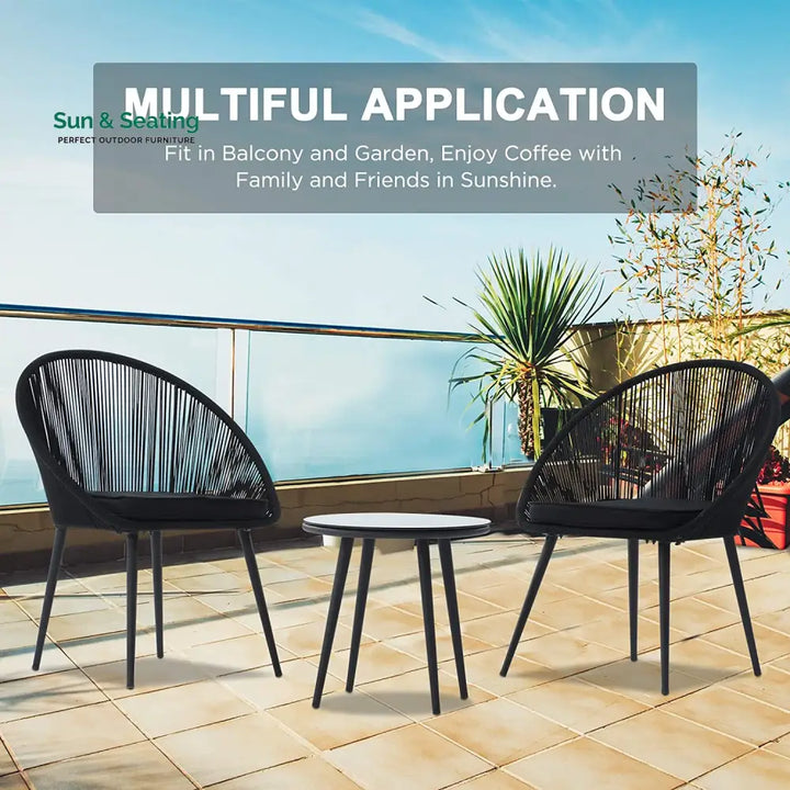 Kaay Outdoor Patio Seating Set 2 Chairs and 1 Table Set (Black) Coffee Table Sets