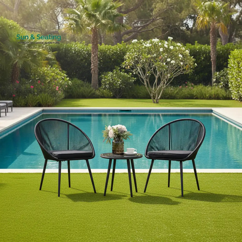 Kaay Outdoor Patio Seating Set 2 Chairs and 1 Table Set (Black) Coffee Table Sets