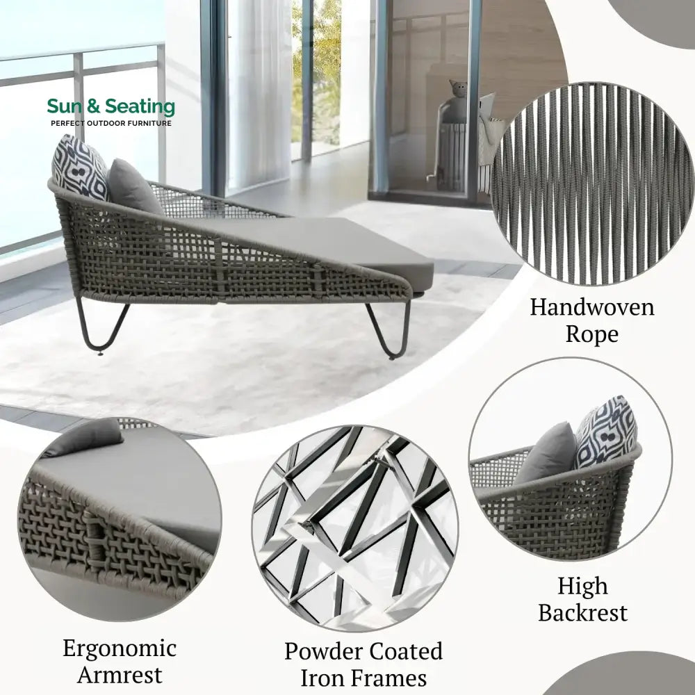 Kaelyn Outdoor Rope Patio Furniture Daybed (Grey) Daybed