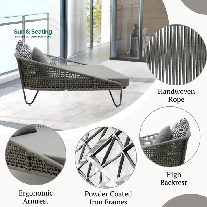 Kaelyn Outdoor Rope Patio Furniture Daybed (Grey) Daybed