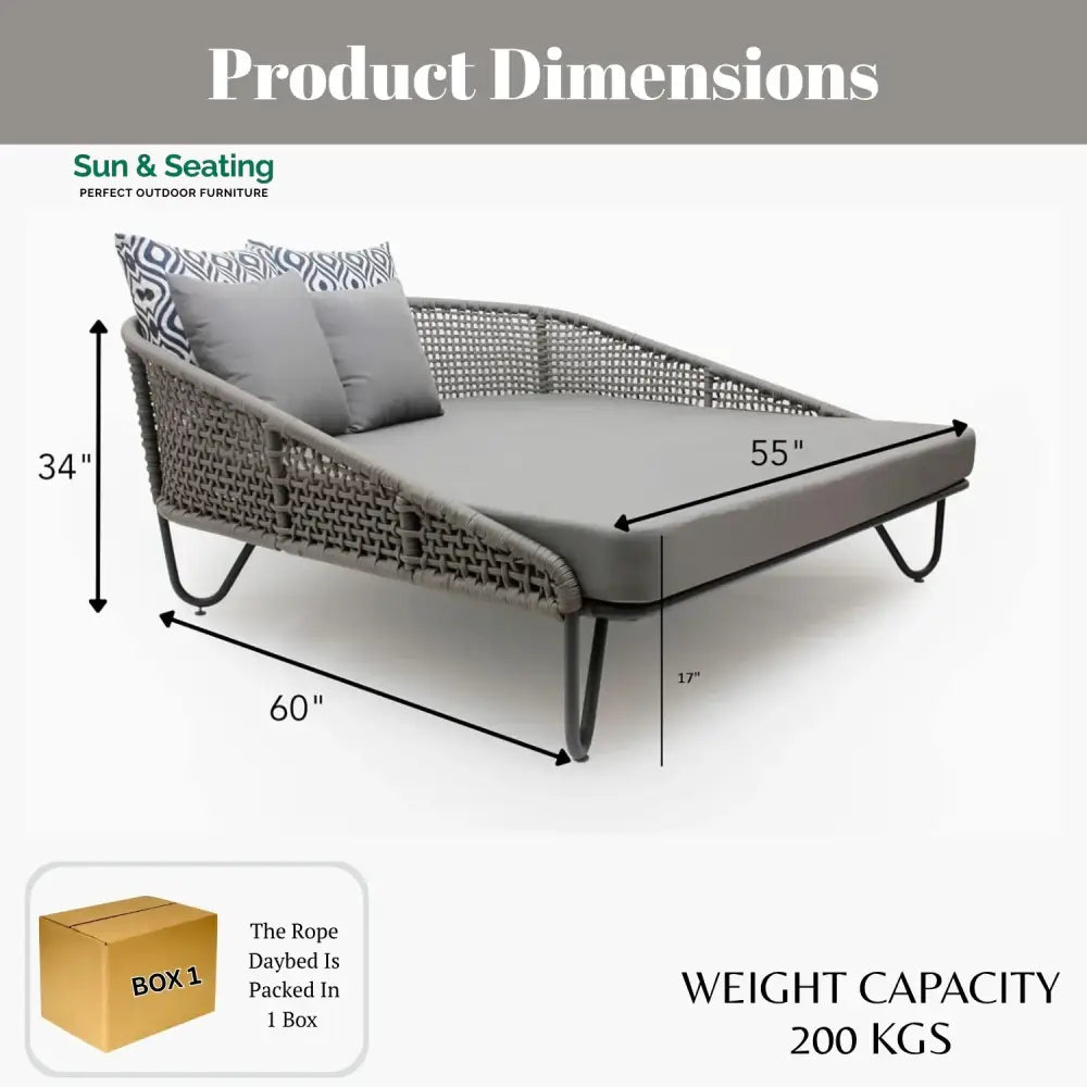 Kaelyn Outdoor Rope Patio Furniture Daybed (Grey) Daybed