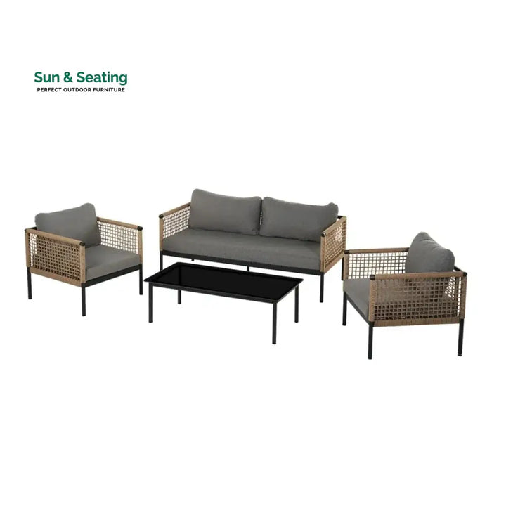 Kaia Outdoor Rope 4 Piece Sofa Set (Beige &amp; Grey) Sofa Set