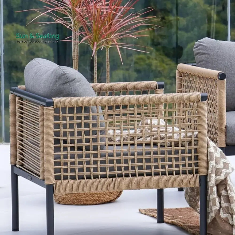 Kaia Outdoor Rope 4 Piece Sofa Set (Beige &amp; Grey) Sofa Set