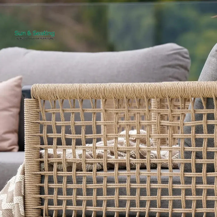 Kaia Outdoor Rope 4 Piece Sofa Set (Beige &amp; Grey) Sofa Set