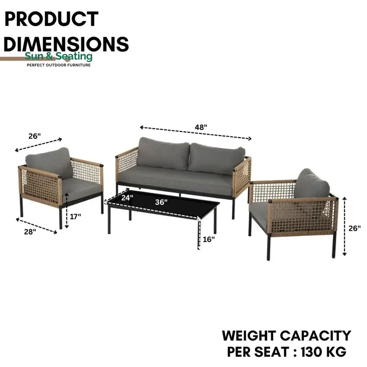 Kaia Outdoor Rope 4 Piece Sofa Set (Beige &amp; Grey) Sofa Set