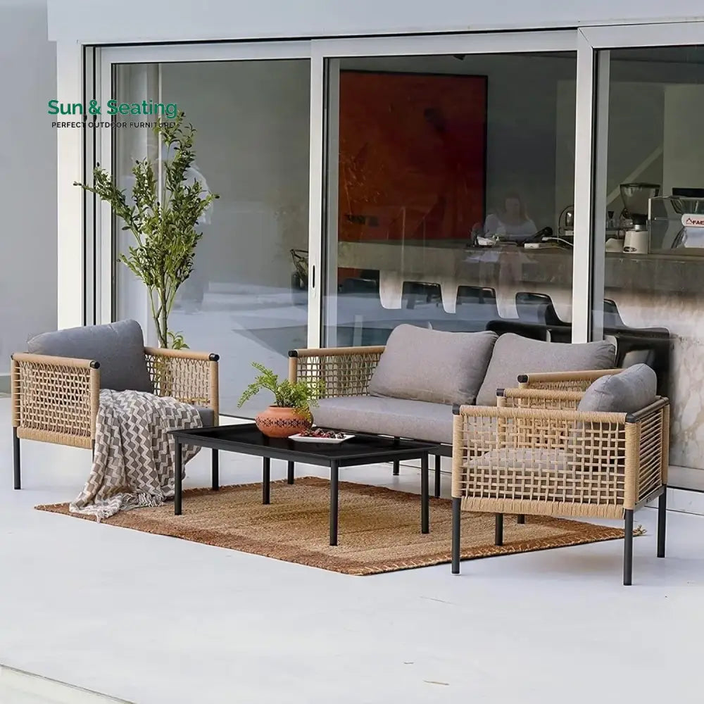 Kaia Outdoor Rope 4 Piece Sofa Set (Beige & Grey) Sofa Set