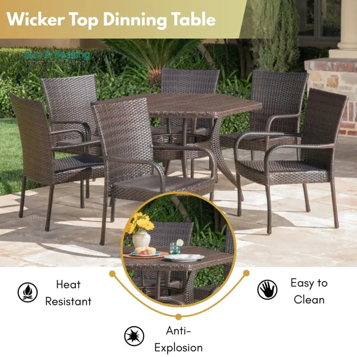 Kalila Outdoor All-Weather Resistant Rattan Wicker 7-Piece Dining Set Dining Set