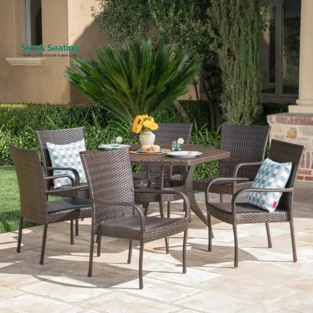 Kalila Outdoor All-Weather Resistant Rattan Wicker 7-Piece Dining Set Dining Set