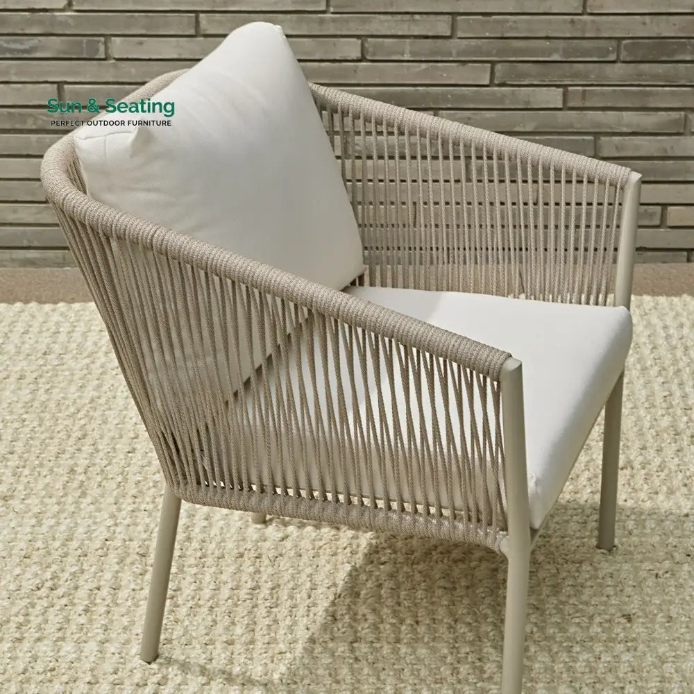 Kalpa Outdoor Patio Seating Set 2 Chairs and 1 Table Set (Beige) Braided &amp; Rope Coffee Table Sets