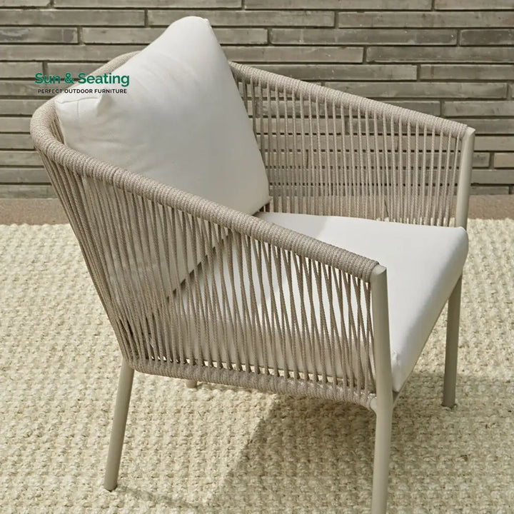 Kalpa Outdoor Patio Seating Set 2 Chairs and 1 Table Set (Beige) Braided &amp; Rope Coffee Table Sets