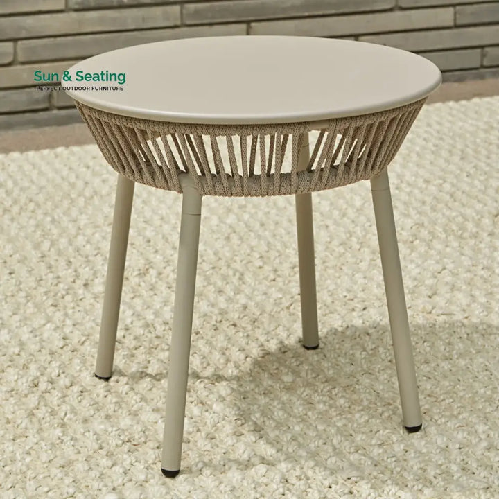 Kalpa Outdoor Patio Seating Set 2 Chairs and 1 Table Set (Beige) Braided &amp; Rope Coffee Table Sets