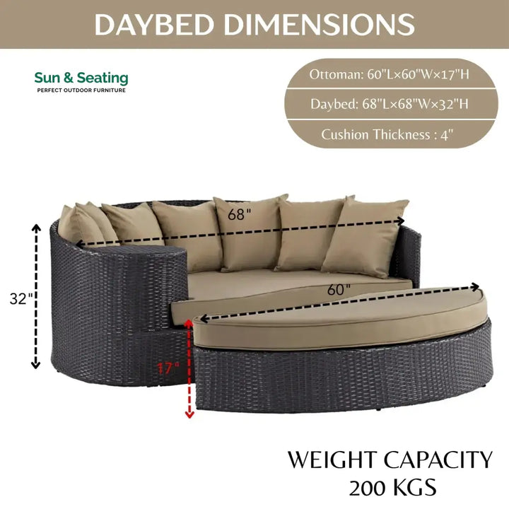 Karola Outdoor Rattan Wicker Daybed (Dark Brown &amp; Beige) Daybed