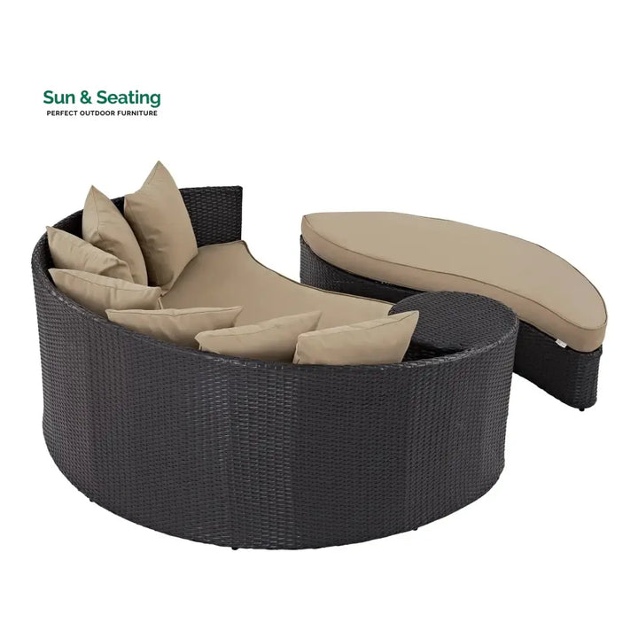 Karola Outdoor Rattan Wicker Daybed (Dark Brown &amp; Beige) Daybed