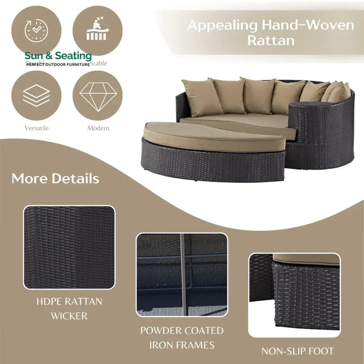 Karola Outdoor Rattan Wicker Daybed (Dark Brown &amp; Beige) Daybed