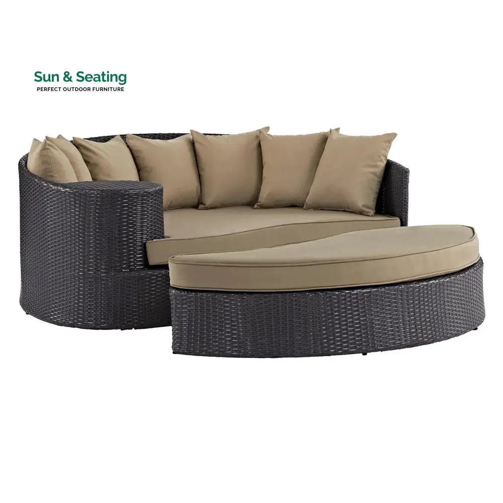 Karola Outdoor Rattan Wicker Daybed (Dark Brown &amp; Beige) Daybed