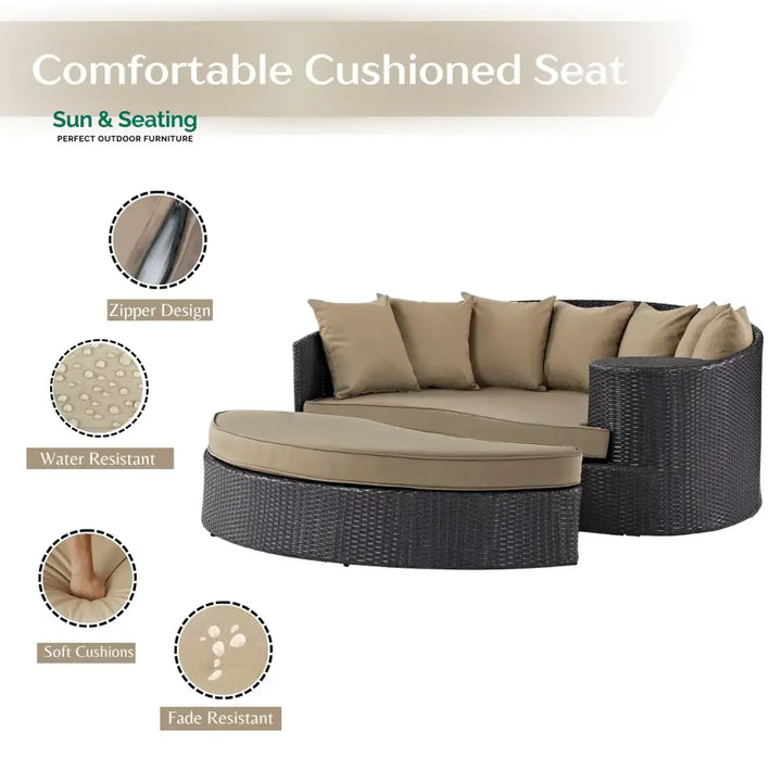 Karola Outdoor Rattan Wicker Daybed (Dark Brown &amp; Beige) Daybed