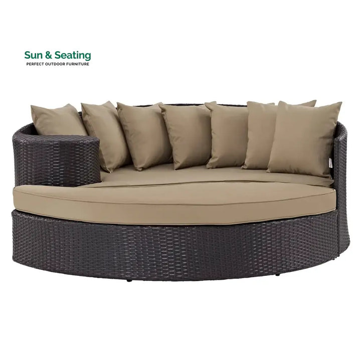 Karola Outdoor Rattan Wicker Daybed (Dark Brown &amp; Beige) Daybed