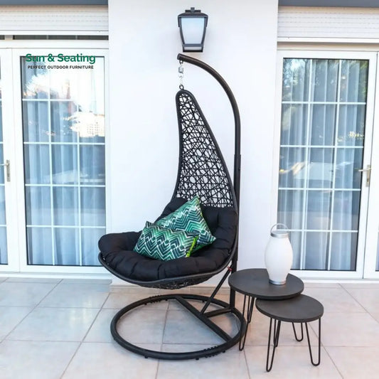 Kasa Single Seater Hanging Swing With Stand For Balcony Garden (Black) Swings