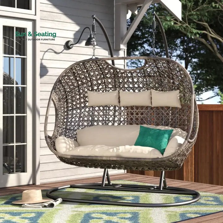 KASA Three Seater Hanging Swing With Stand For Balcony Garden Swing (Golden) Swings