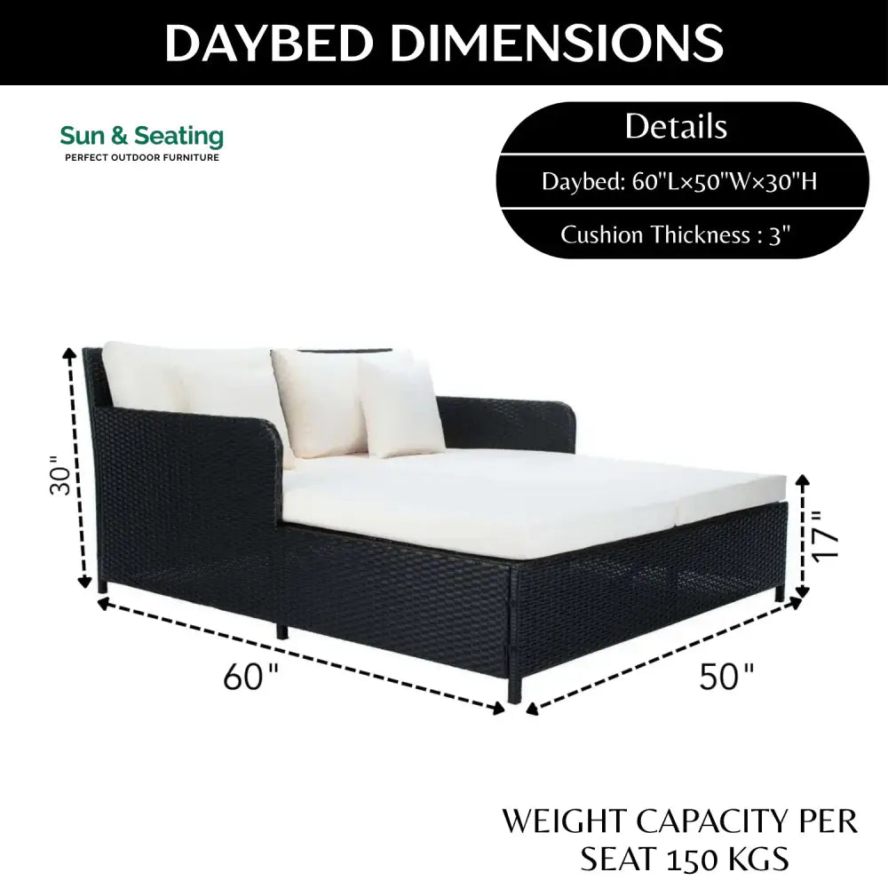 Katinka Outdoor Patio Double Seater Daybed For Garden Poolside Daybed