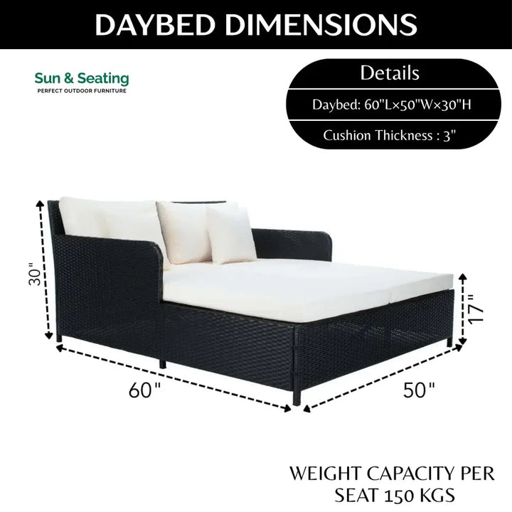 Katinka Outdoor Patio Double Seater Daybed For Garden Poolside Daybed