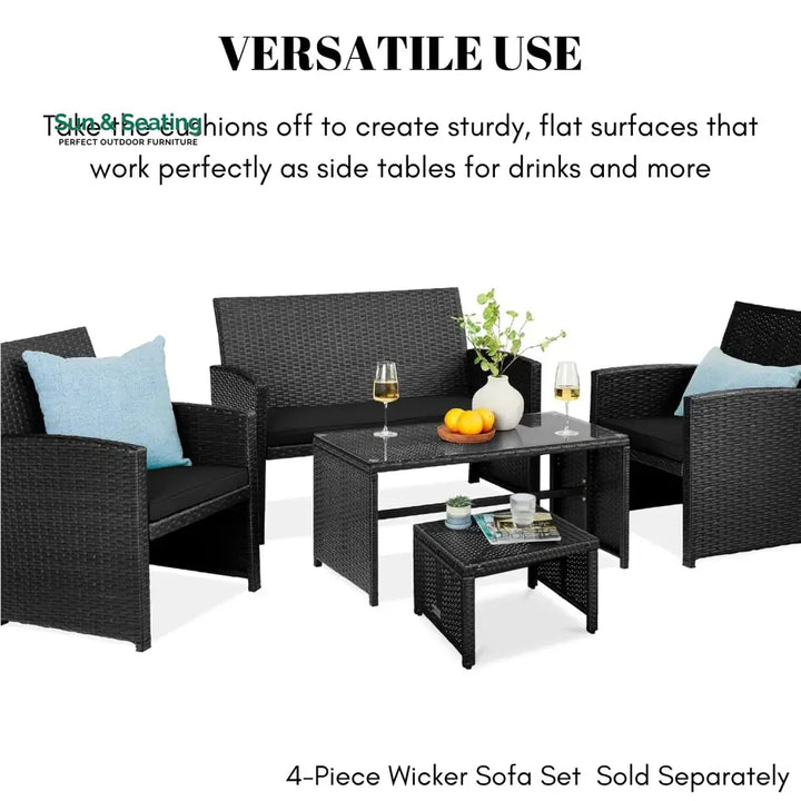 Kavisha Set of 2 Wicker Ottomans Multipurpose Outdoor Furniture Footrest