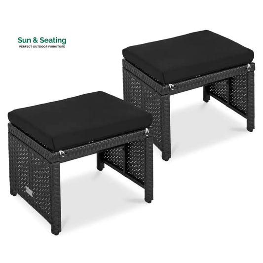 Kavisha Set of 2 Wicker Ottomans Multipurpose Outdoor Furniture Footrest