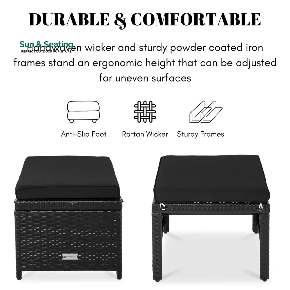 Kavisha Set of 2 Wicker Ottomans Multipurpose Outdoor Furniture Footrest