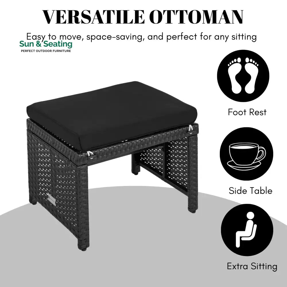 Kavisha Set of 2 Wicker Ottomans Multipurpose Outdoor Furniture Footrest
