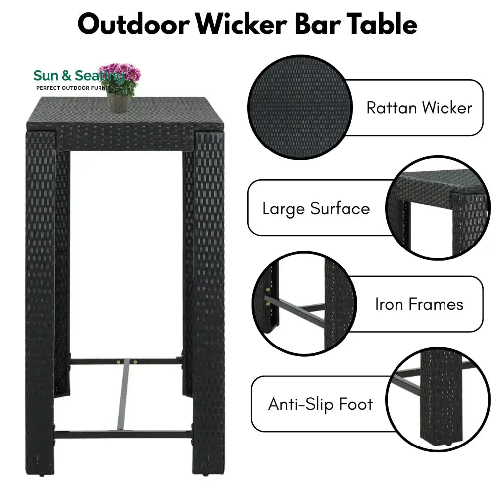 Kehinde Outdoor Rattan Wicker High Top Bar Table Bar Table