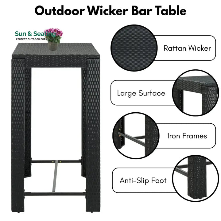 Kehinde Outdoor Rattan Wicker High Top Bar Table Bar Table