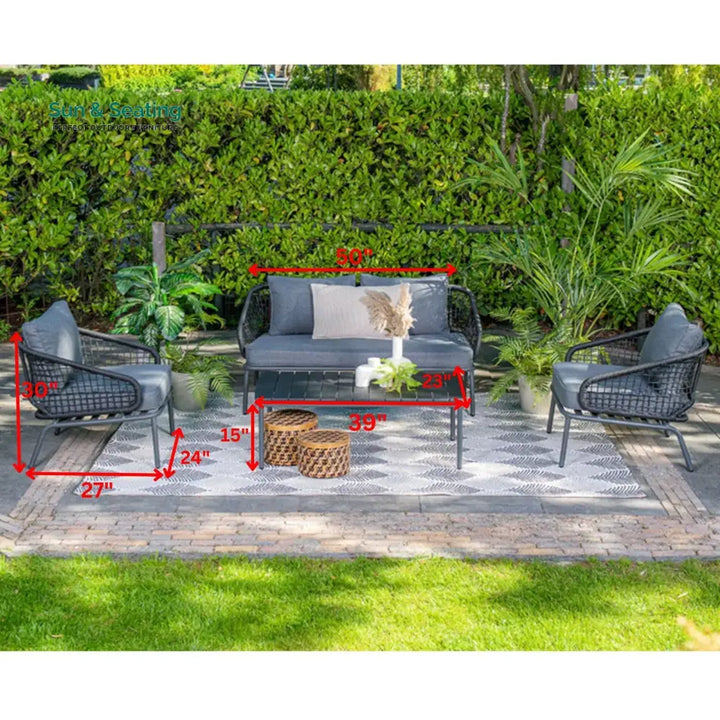 Kelly Outdoor Garden Balcony Sofa Set 2 Seater 2 Single seater and 1 Table Set (Dark Grey) Sofa Sets