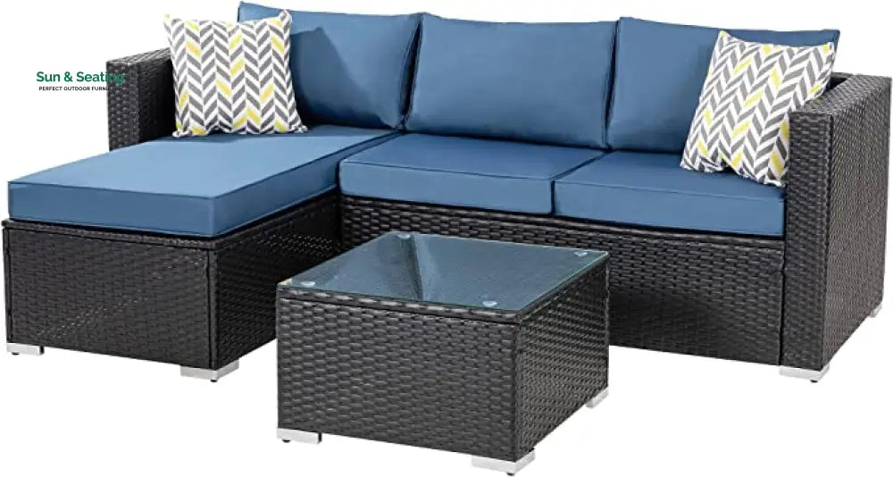 Kelo Outdoor Patio Sofa Set 3 Seater 1 ottoman and 1 Center Table Set (Black + Navy Blue) Sofa Sets