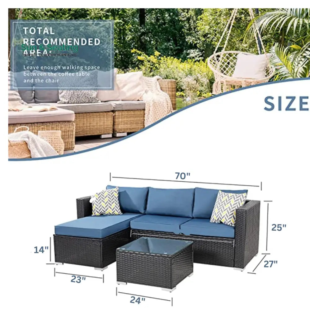 Kelo Outdoor Patio Sofa Set 3 Seater 1 ottoman and 1 Center Table Set (Black + Navy Blue) Sofa Sets