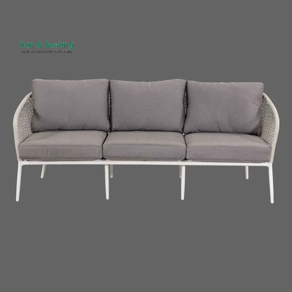 Kemp Outdoor Garden Balcony Sofa Set 3 Seater 2 Single seater and 1 Center Table Set (White + Light Grey) Sofa Sets