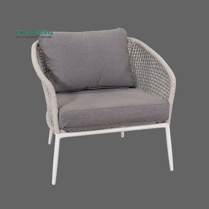 Kemp Outdoor Garden Balcony Sofa Set 3 Seater 2 Single seater and 1 Center Table Set (White + Light Grey) Sofa Sets