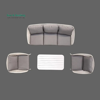 Kemp Outdoor Garden Balcony Sofa Set 3 Seater 2 Single seater and 1 Center Table Set (White + Light Grey) Sofa Sets