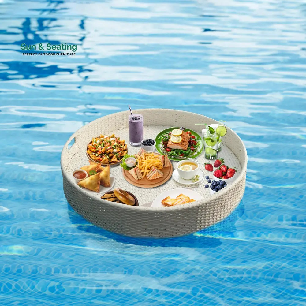 Ken Luxury Floating Serving Tray For Swimming Pool - White (Round) Floating Tray