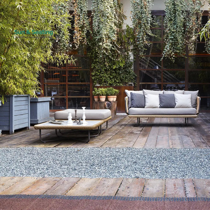 Kenly Outdoor Sofa Set 2 Seater 2 Single seater and 1 Center Table with ottoman (Tan) Braided &amp; Rope Sofa Sets