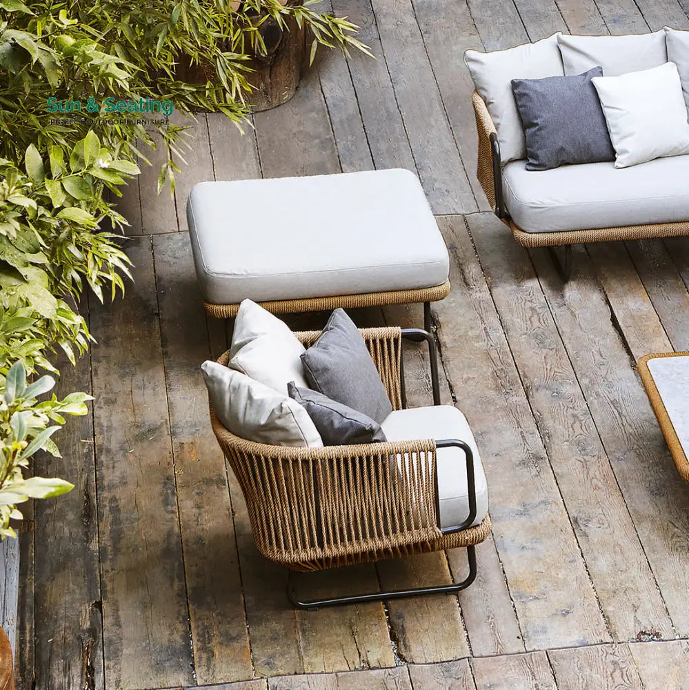 Kenly Outdoor Sofa Set 2 Seater 2 Single seater and 1 Center Table with ottoman (Tan) Braided &amp; Rope Sofa Sets
