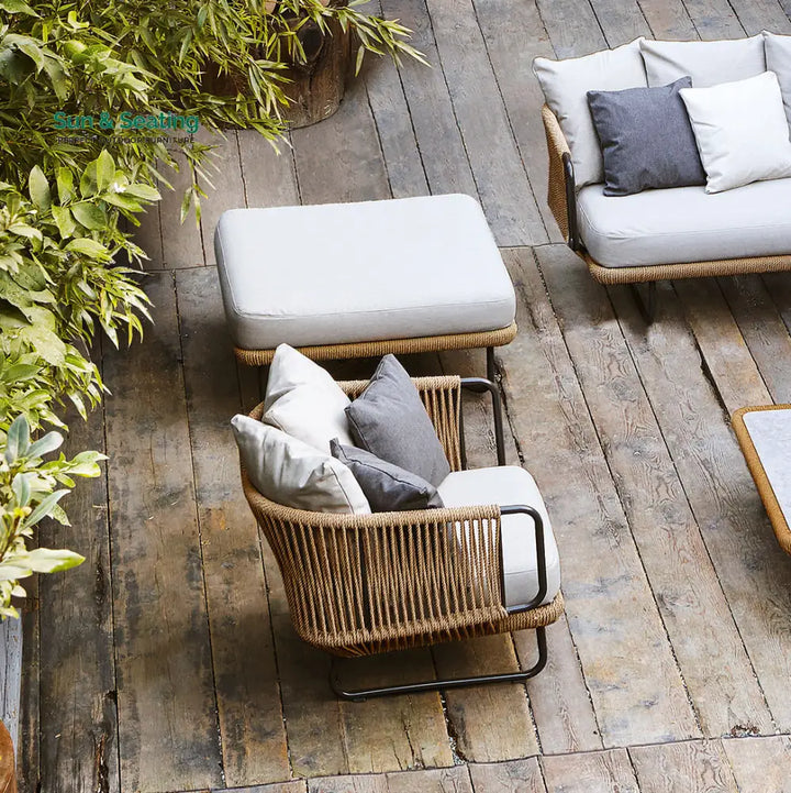 Kenly Outdoor Sofa Set 2 Seater 2 Single seater and 1 Center Table with ottoman (Tan) Braided &amp; Rope Sofa Sets