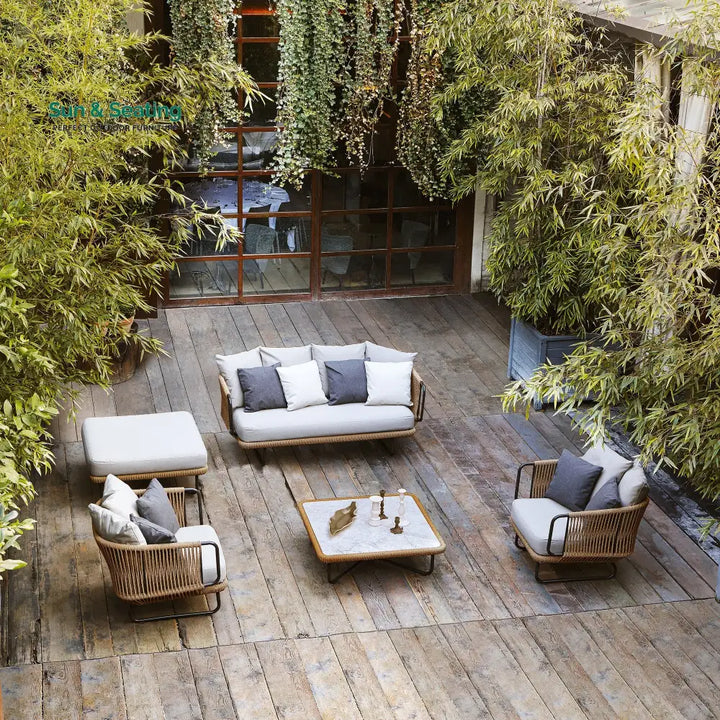 Kenly Outdoor Sofa Set 2 Seater 2 Single seater and 1 Center Table with ottoman (Tan) Braided &amp; Rope Sofa Sets